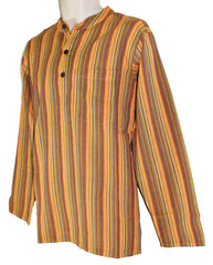 Striped Cotton Collarless Shirt