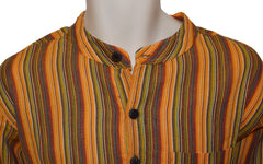 Striped Cotton Collarless Shirt