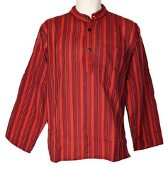 Striped Cotton Collarless Shirt