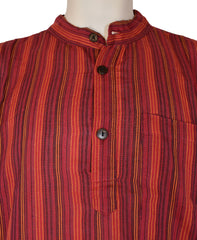 Striped Cotton Collarless Shirt