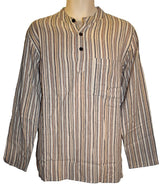 Striped Cotton Collarless Shirt