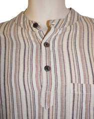 Striped Cotton Collarless Shirt