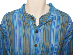 Striped Cotton Collarless Shirt
