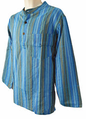 Striped Cotton Collarless Shirt