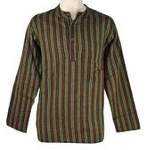 Striped Cotton Collarless Shirt