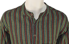 Striped Cotton Collarless Shirt