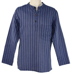 Striped Cotton Collarless Shirt