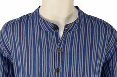 Striped Cotton Collarless Shirt