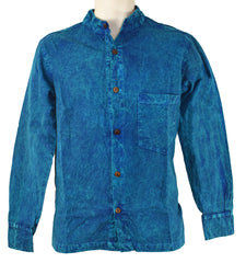 Stonewashed Cotton Full Button Collarless Shirt