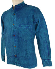 Stonewashed Cotton Full Button Collarless Shirt