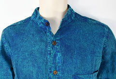 Stonewashed Cotton Full Button Collarless Shirt