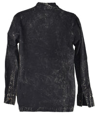 Stonewashed Cotton Full Button Collarless Shirt