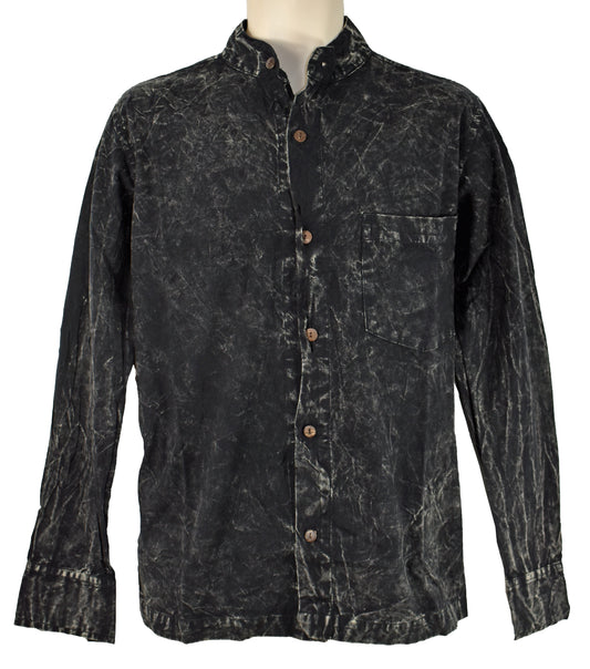 Stonewashed Cotton Full Button Collarless Shirt