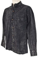 Stonewashed Cotton Full Button Collarless Shirt