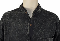 Stonewashed Cotton Full Button Collarless Shirt