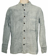 Stonewashed Cotton Full Button Collarless Shirt