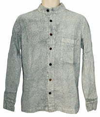 Stonewashed Cotton Full Button Collarless Shirt
