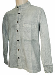 Stonewashed Cotton Full Button Collarless Shirt
