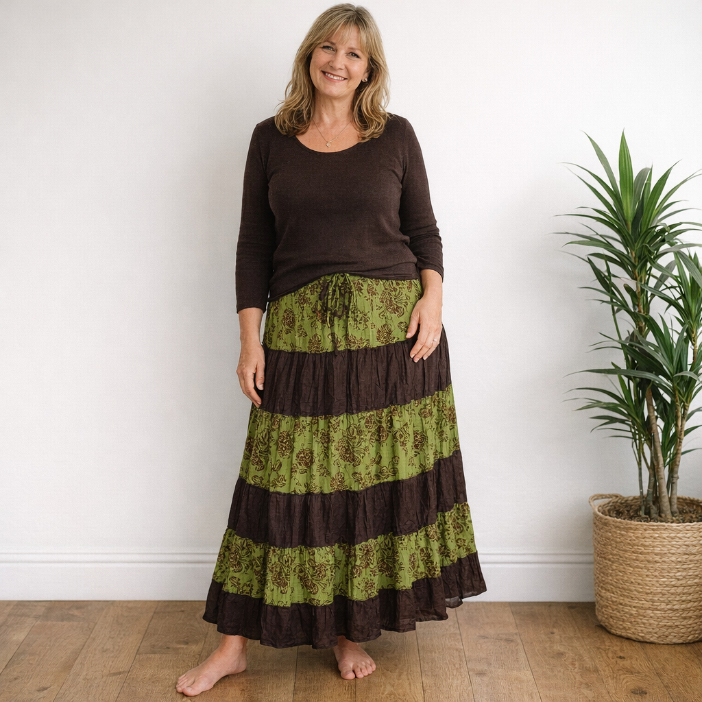 Crinkle Cotton Tiered Skirt