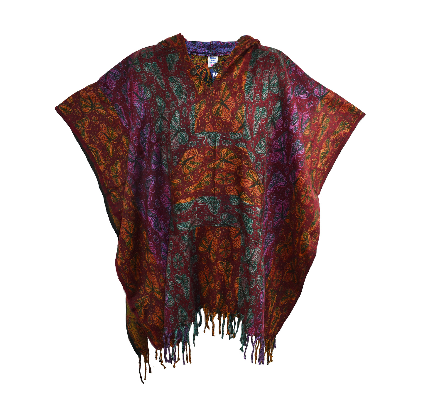 Butterfly Pattern Acrylic Fleece Poncho