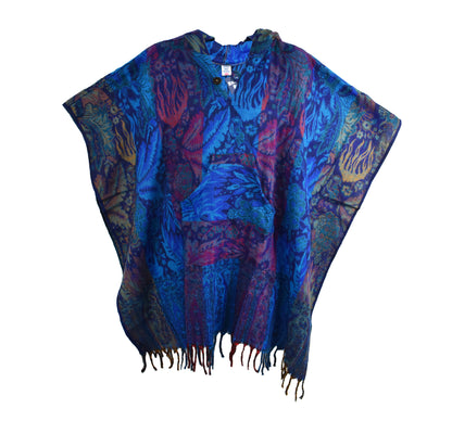 Flower Pattern Acrylic Fleece Poncho