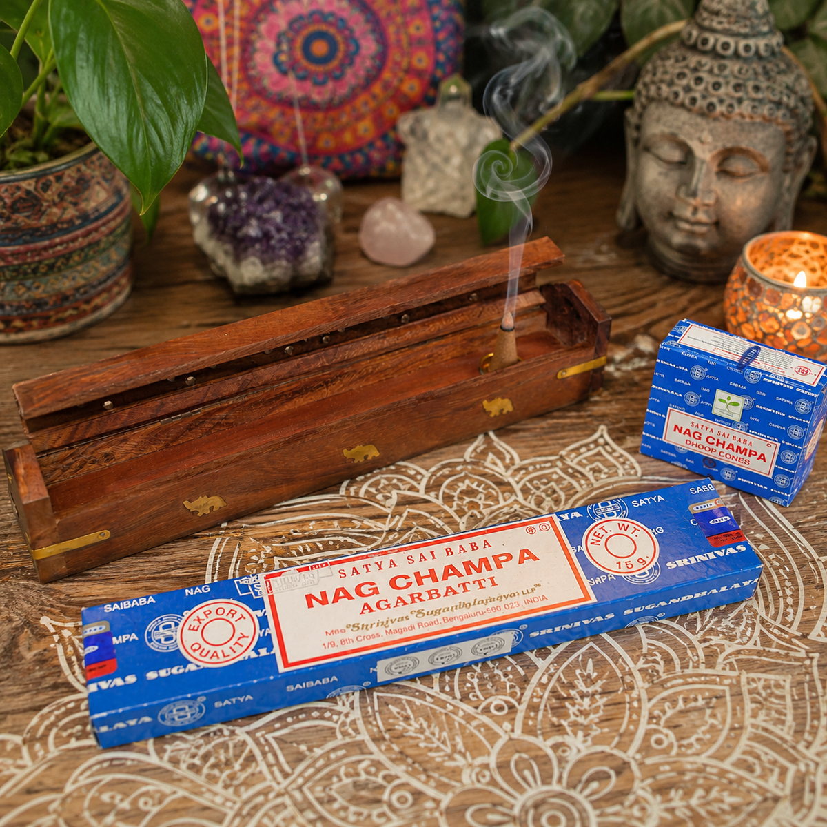 Nag Champa Incense and Elephant Burner Gift Set