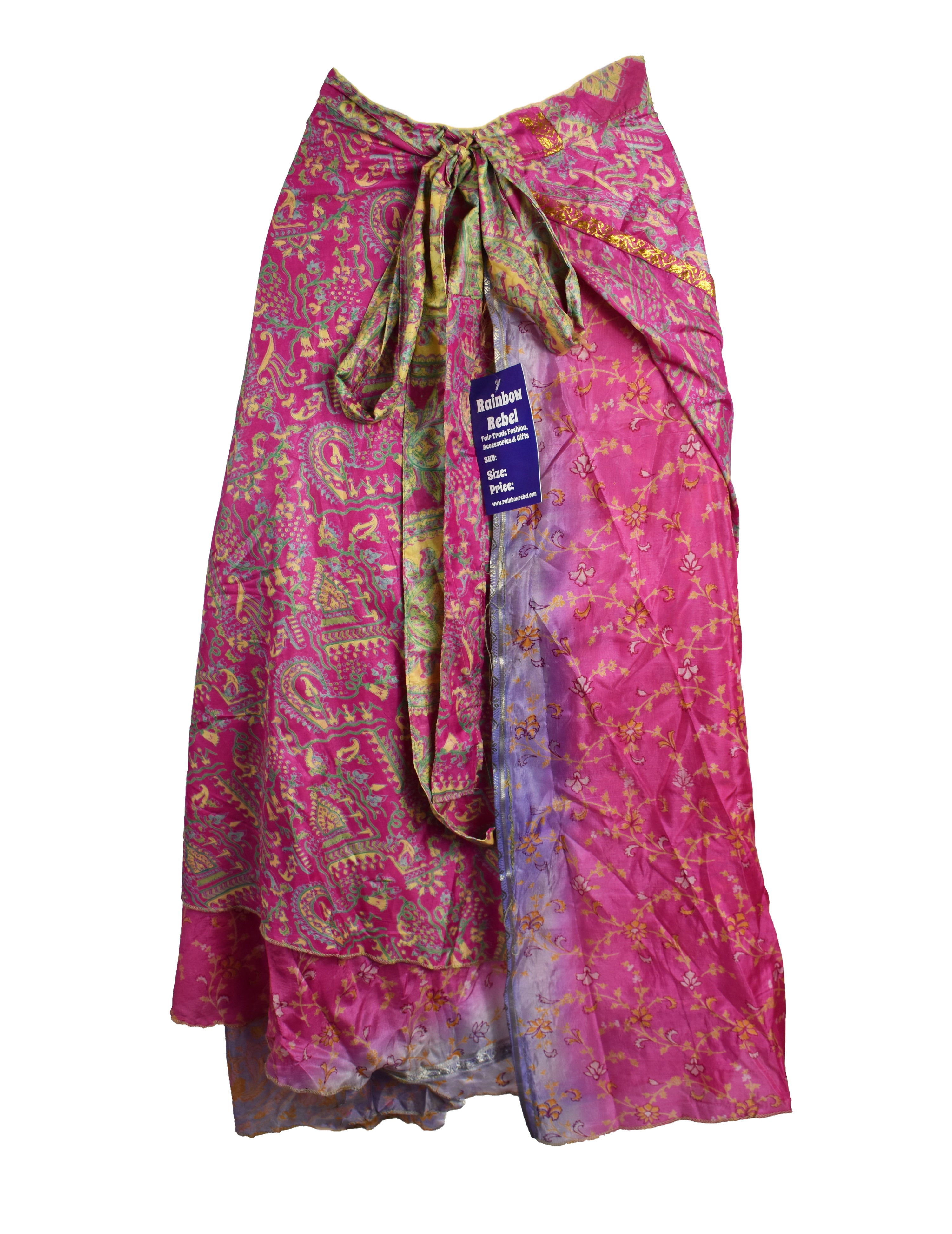 Tea Calf Length Sari Silk Wrap Skirt 58"