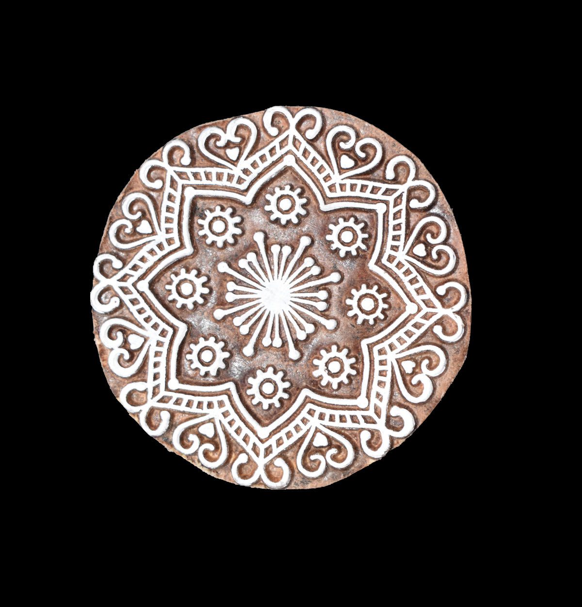 Indian Wood Printing Block - Heart Flower (7cm)