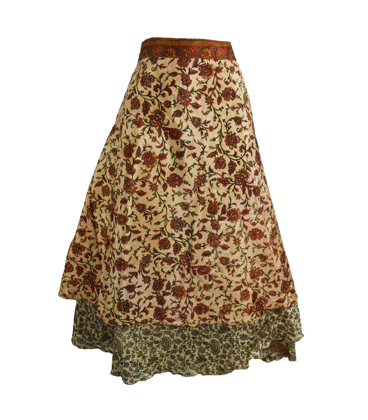 Tea Calf Length Sari Silk Wrap Skirt 64"