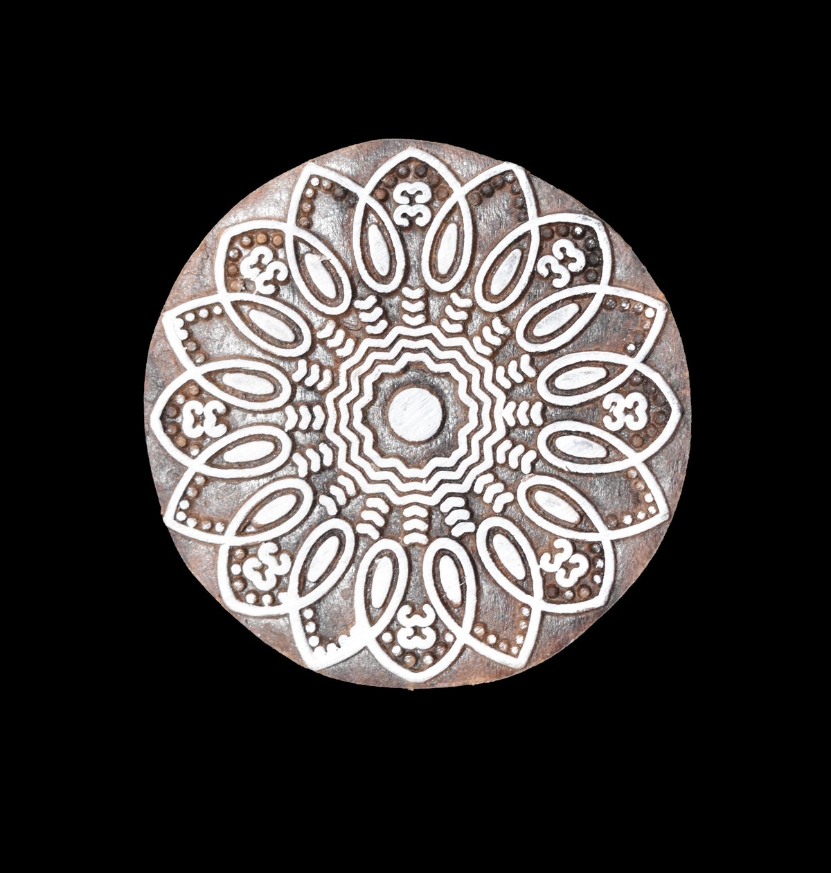 Indian Wood Printing Block - Om Flower (7cm)