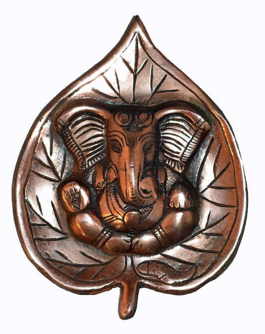 Metal Ganesh on a Leaf Plaque