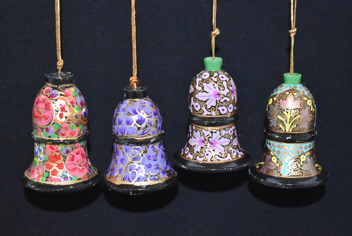 Set of 4 Small Fair Trade Hand-Painted Christmas Hanging Bells