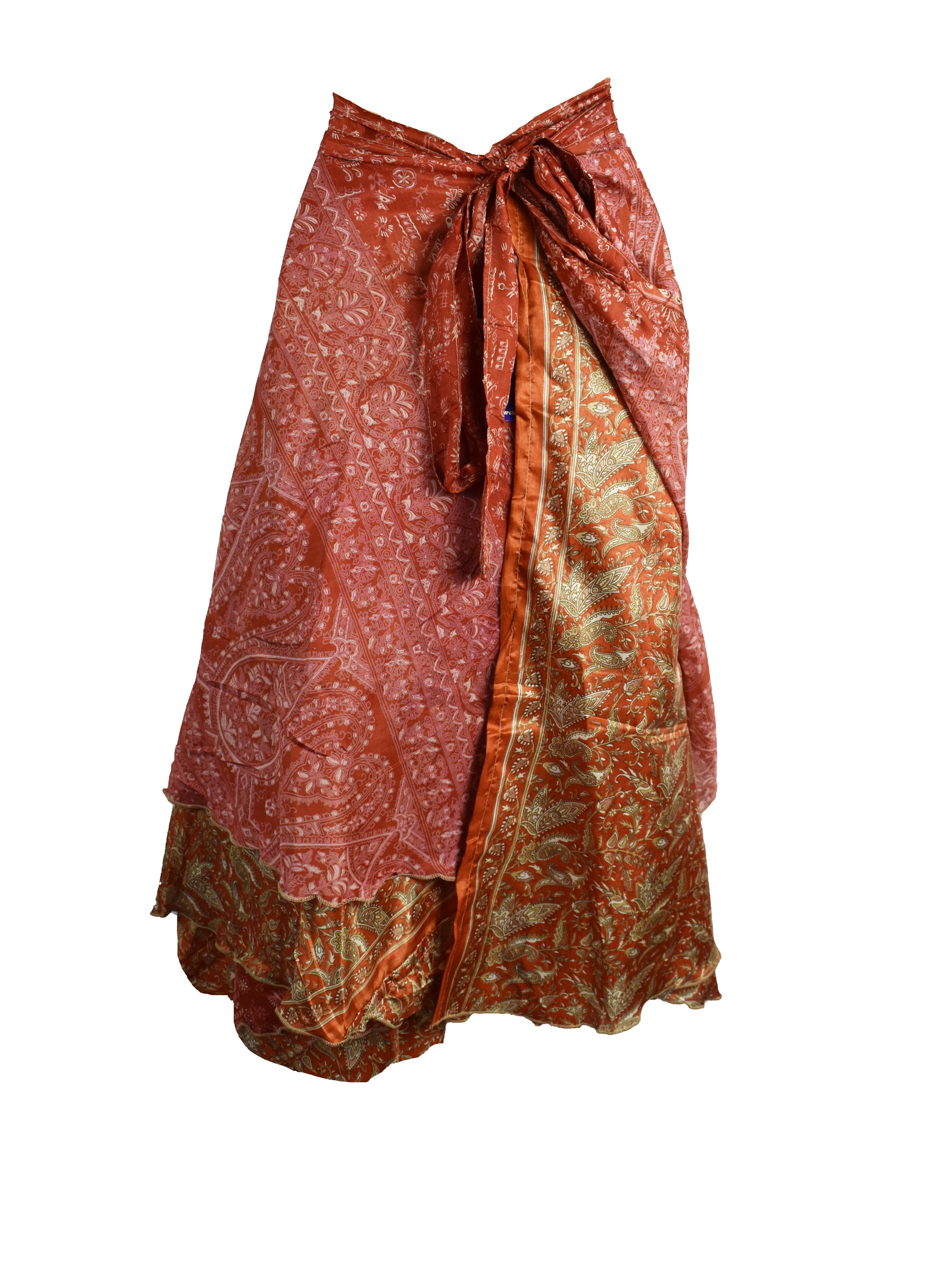 Tea Calf Length Sari Silk Wrap Skirt 70"