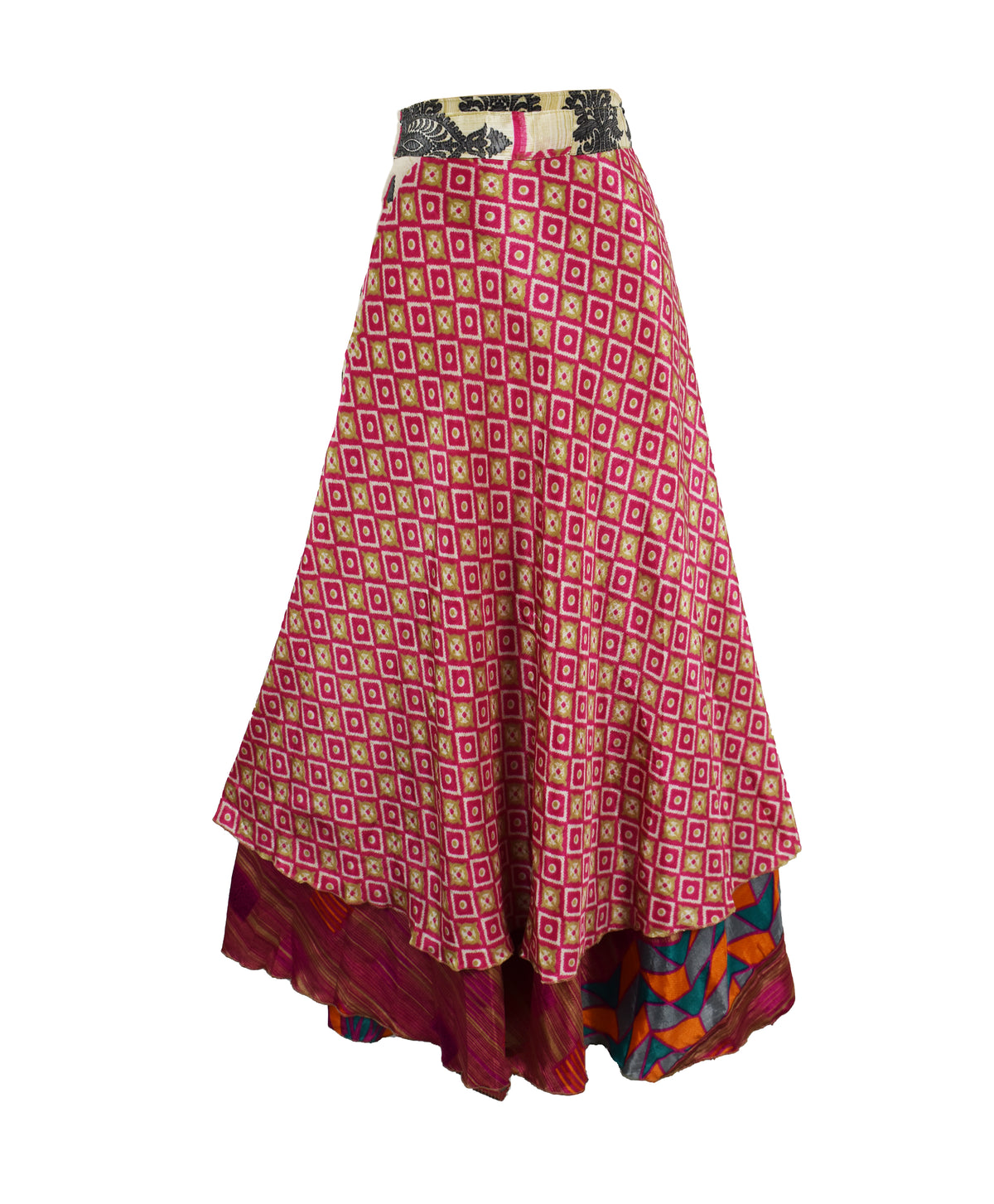 Long Sari Silk Wrap Skirt S 44"
