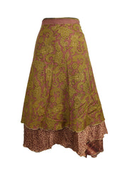 Tea Calf Length Sari Silk Wrap Skirt 66"