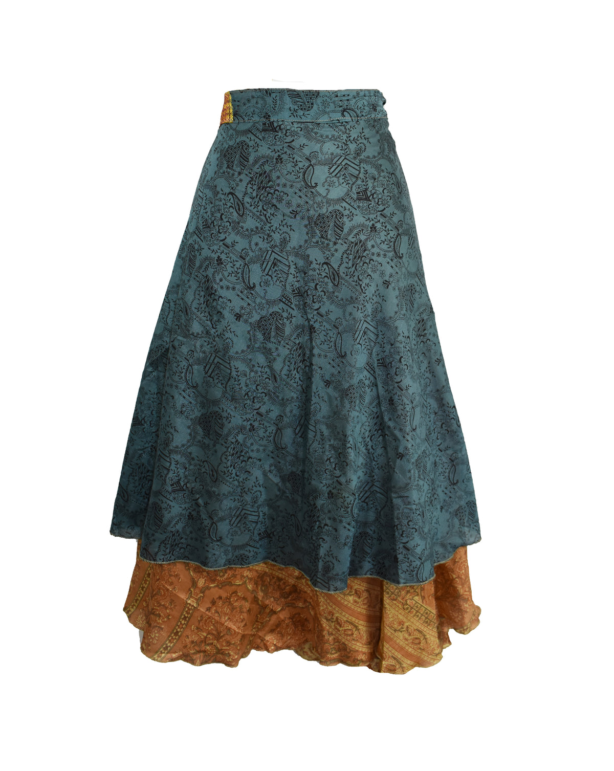 Tea Calf Length Sari Silk Wrap Skirt 58"