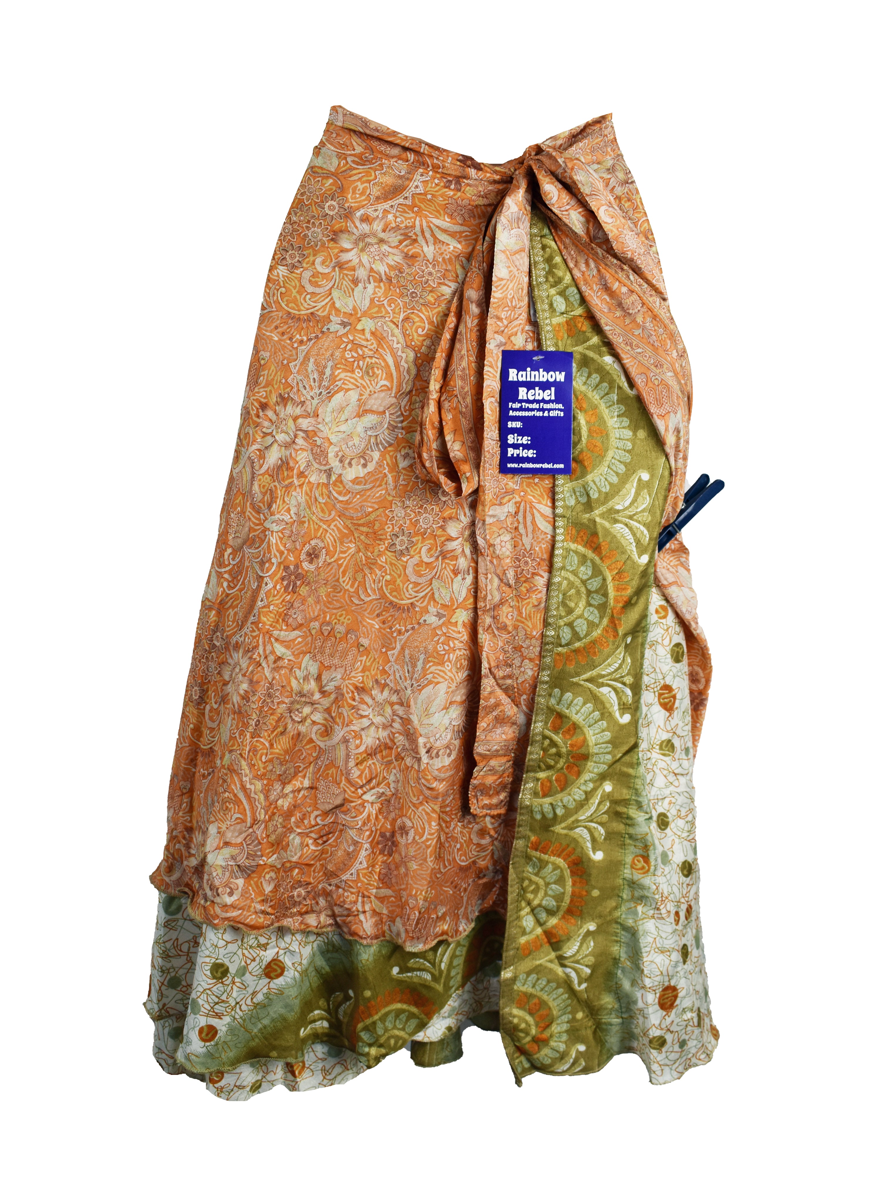 Tea Calf Length Sari Silk Wrap Skirt 66"