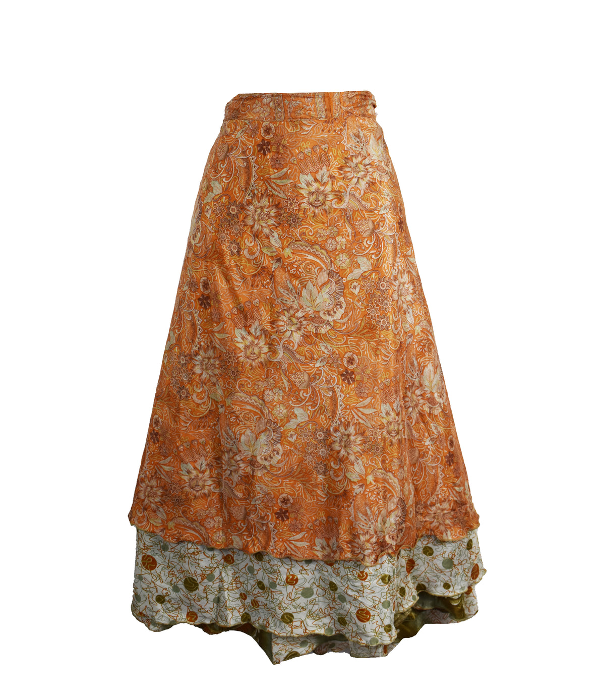 Tea Calf Length Sari Silk Wrap Skirt 66"