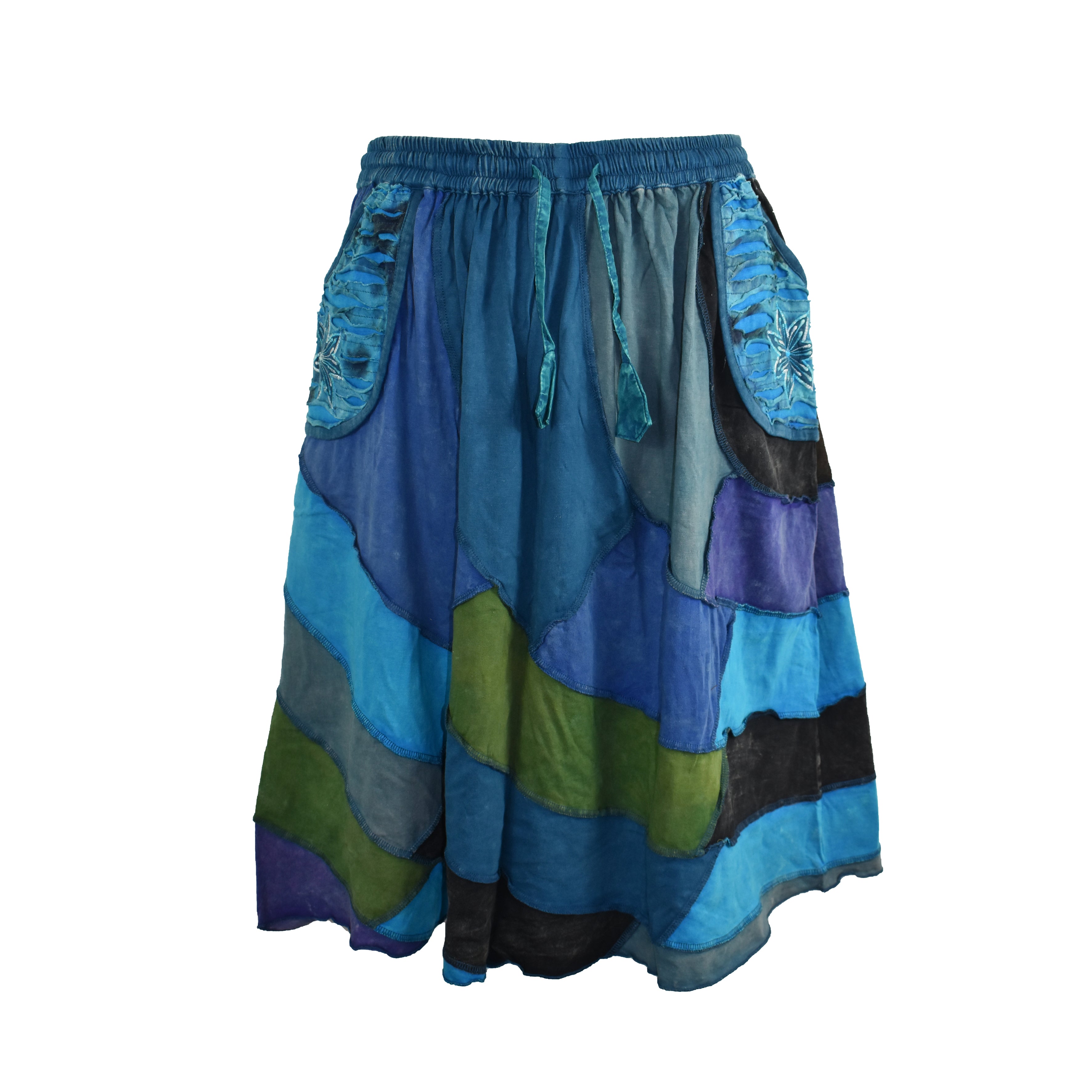 Patchwork Cotton Knee Length Skirt