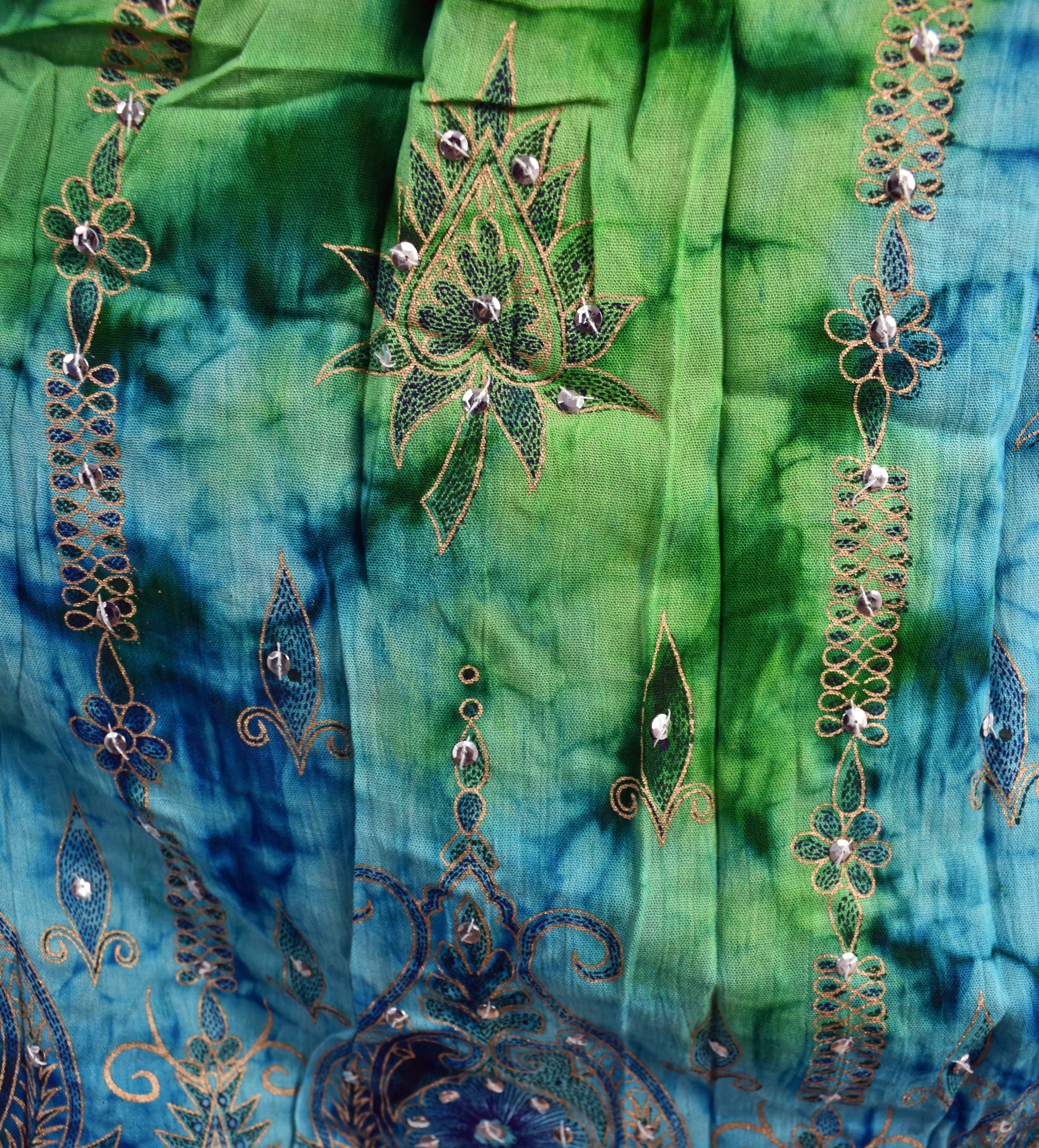 Gold Print Tie Dye Rayon Indian Skirt