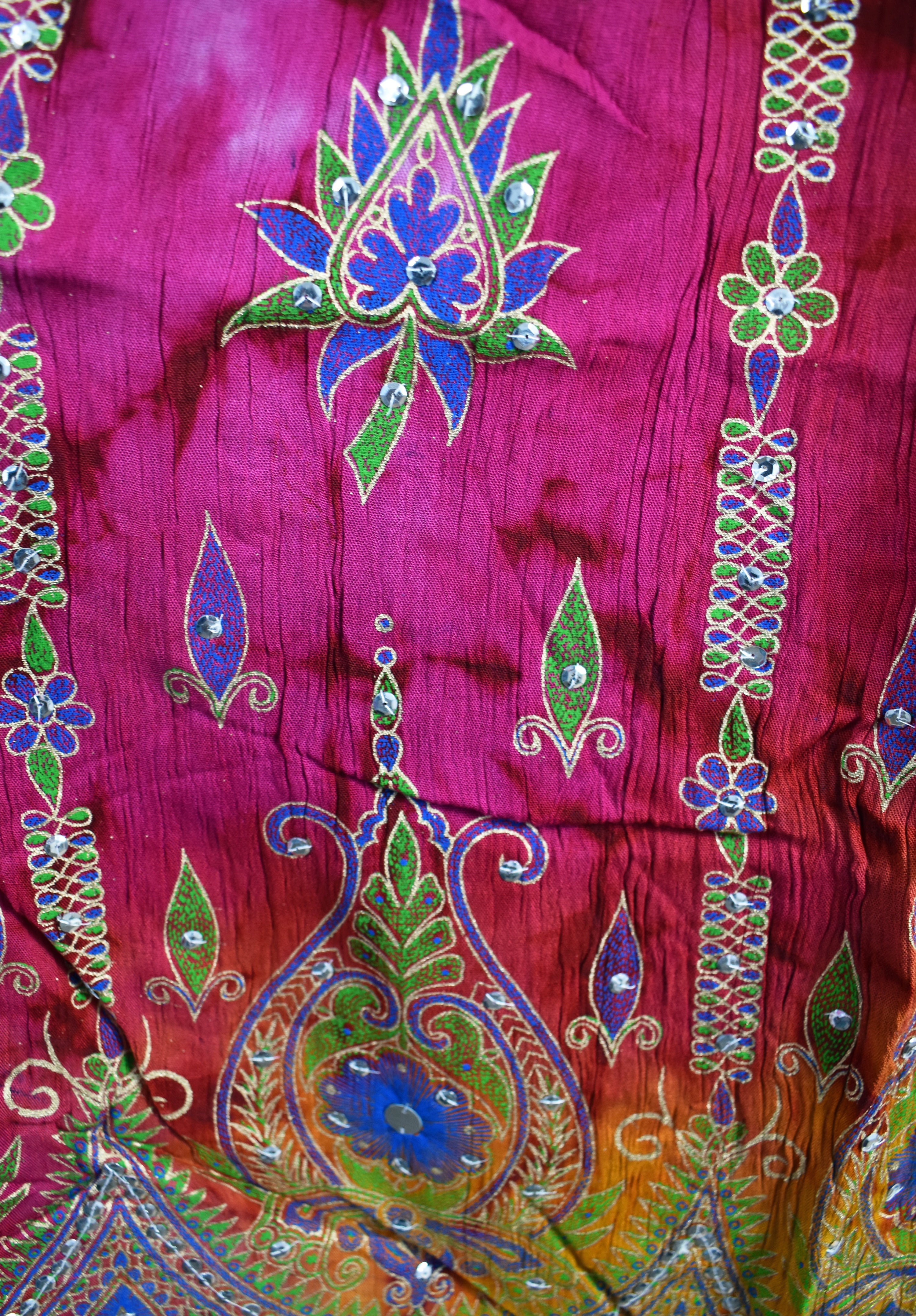 Gold Print Tie Dye Rayon Indian Skirt