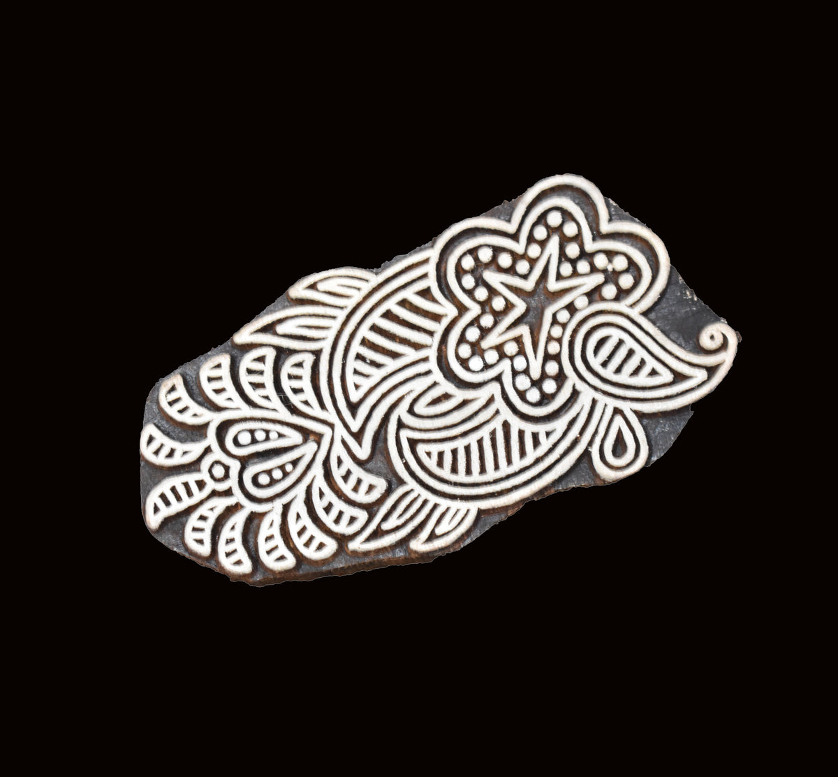 Indian Wood Printing Block - Flower Bird (8x4cm)