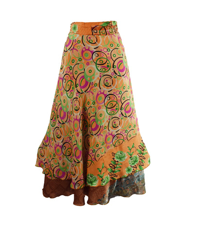 Sari Silk Wrap Skirt M 48"