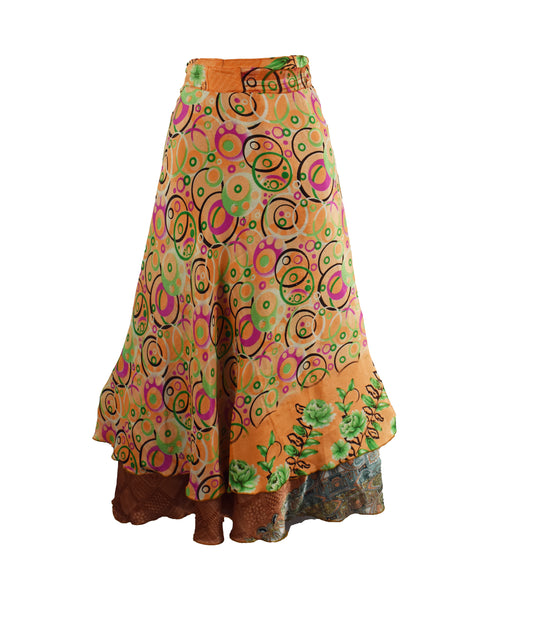 Sari Silk Wrap Skirt M 48"