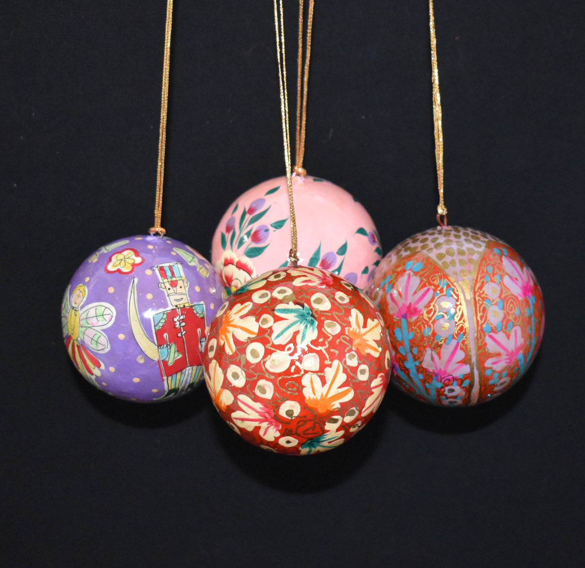 Set of 4 Large Fair Trade Hand-Painted Christmas Baubles