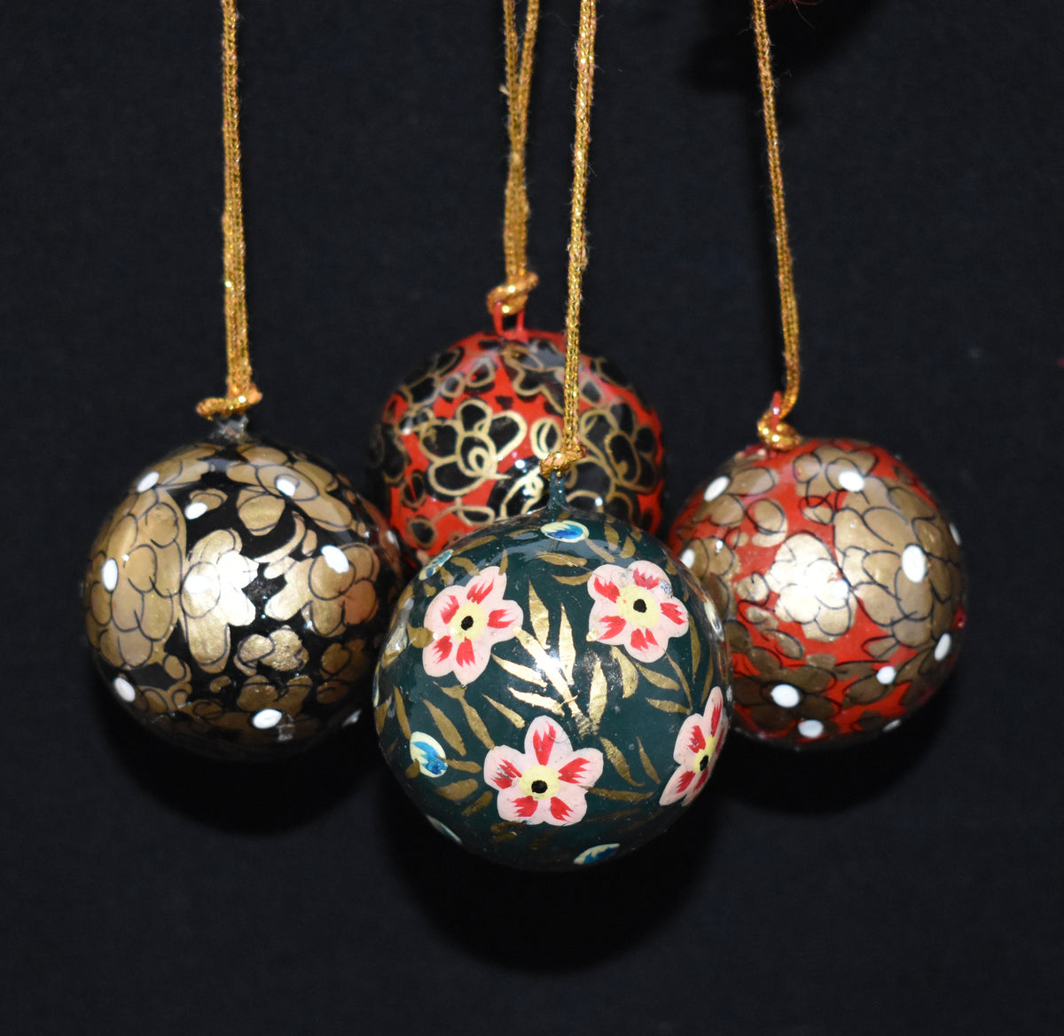 Set of 4 Small Fair Trade Hand-Painted Christmas Baubles