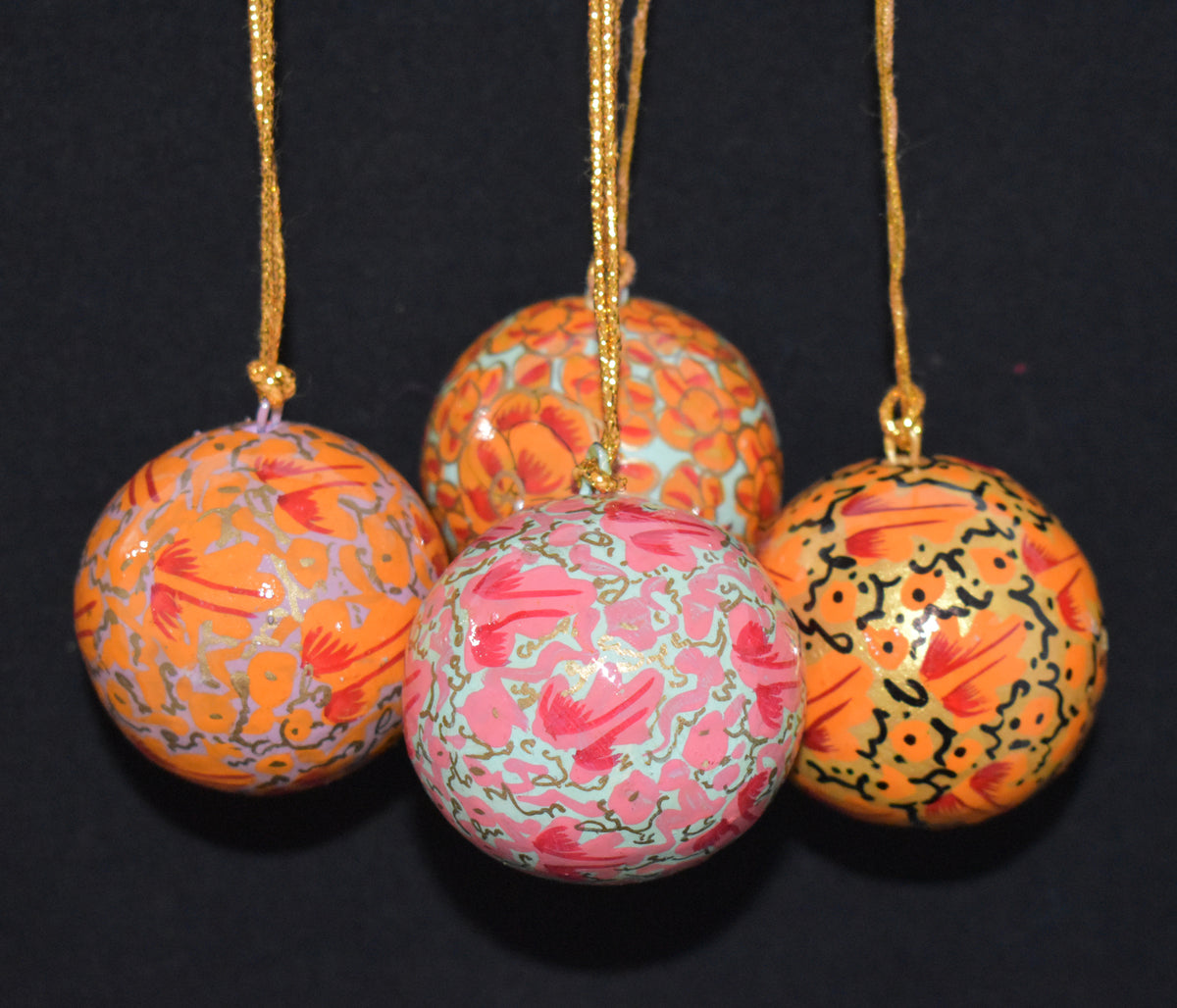 Set of 4 Small Fair Trade Hand-Painted Christmas Baubles