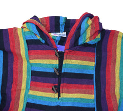 Rainbow Striped Woven Cotton Poncho