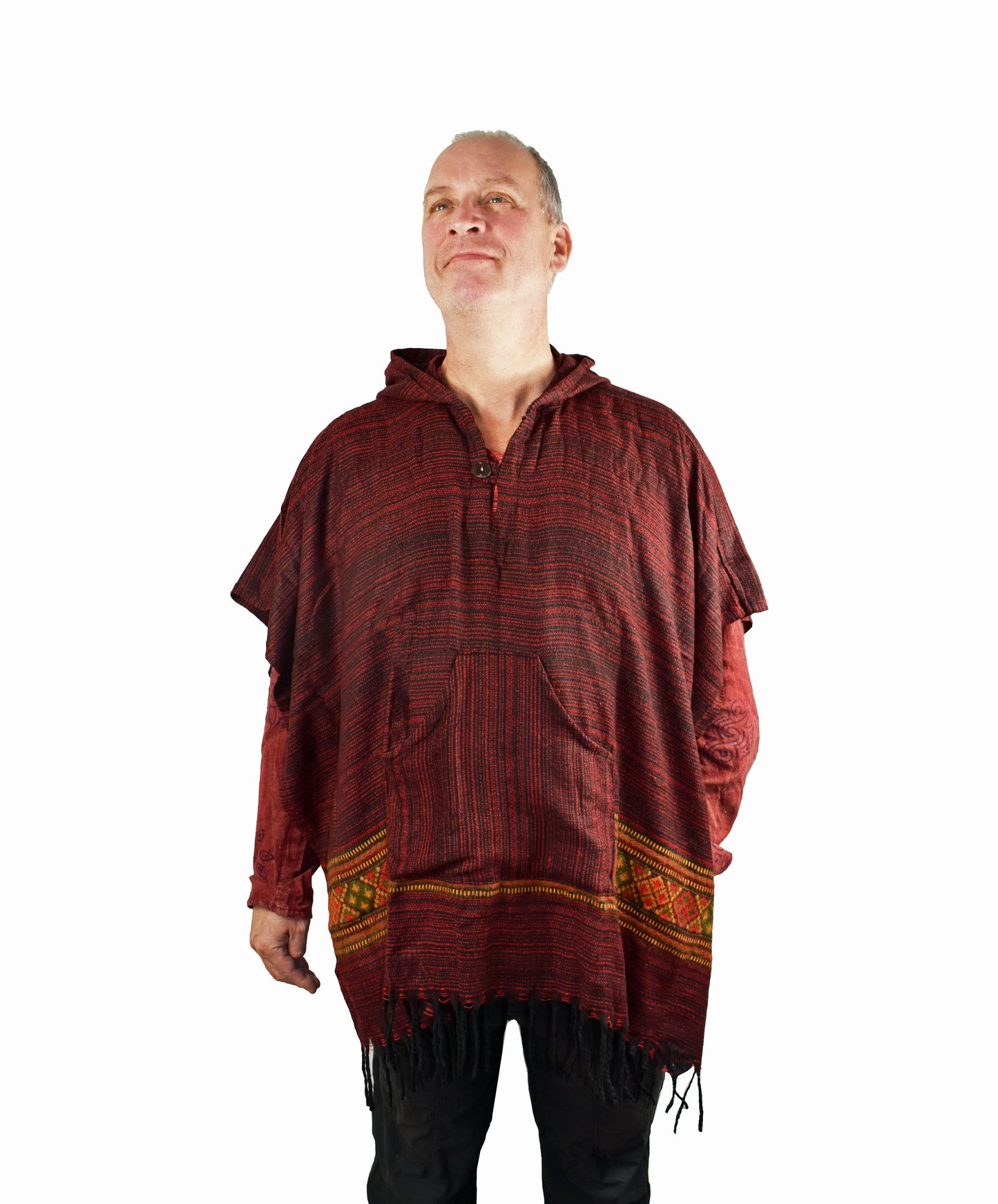 Blended Stripe Acrylic Fleece Poncho