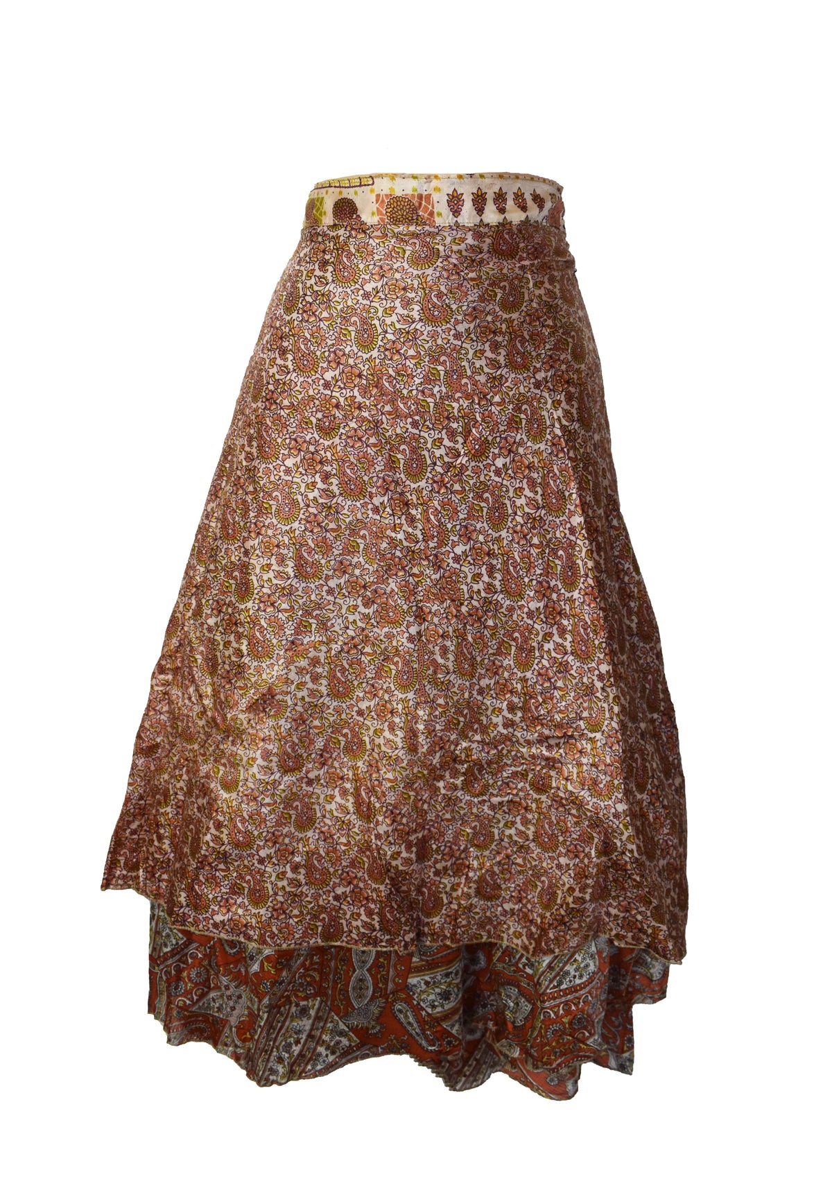 Tea Calf Length Sari Silk Wrap Skirt 58"